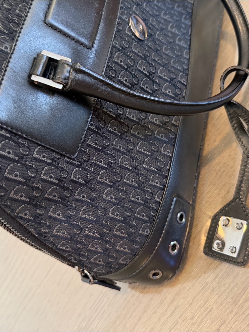 Dior Black Monogram Leather-Trim Tote - Picture 7 of 13